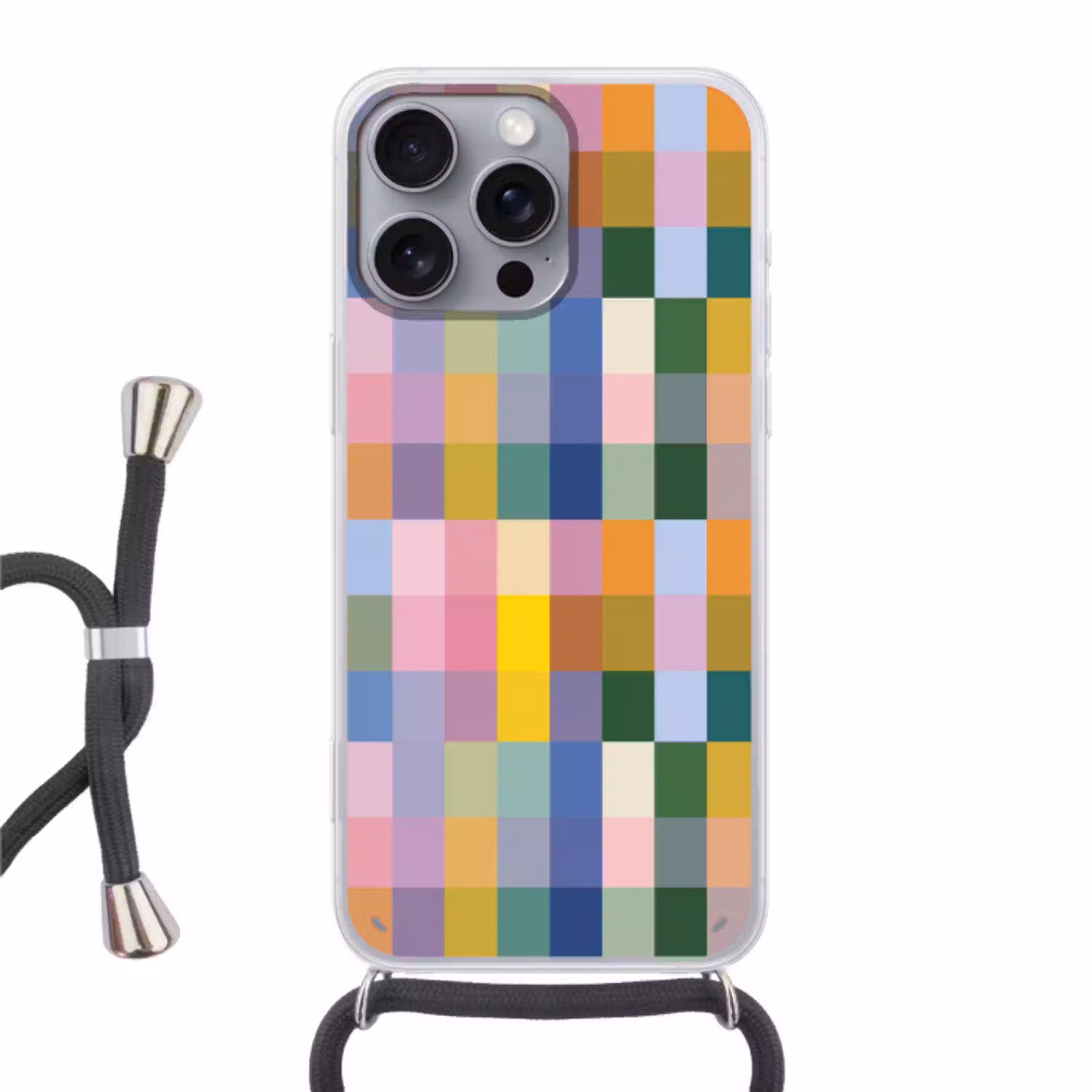 Blokken - Vierkant - Patroon - Gekleurd Hoesje iPhone 16 Pro Max met koord klein -3d