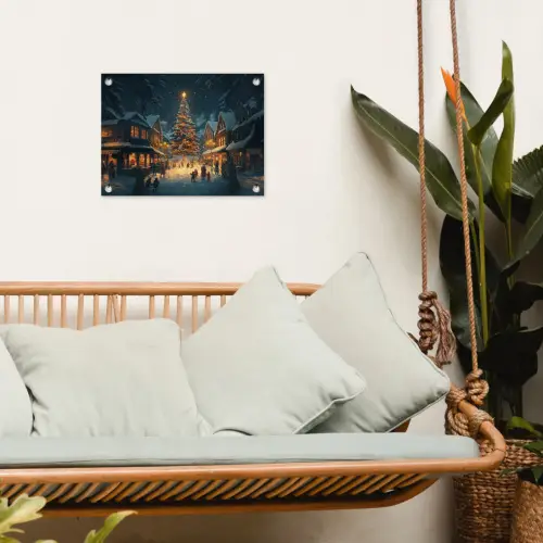 Kerstfeest - Dorp - Donker tuinposter los doek klein -sfeer7