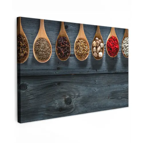 Kruiden - Lepels - Hout - Keuken - Specerijen - Industrieel canvas 2cm klein -z3d