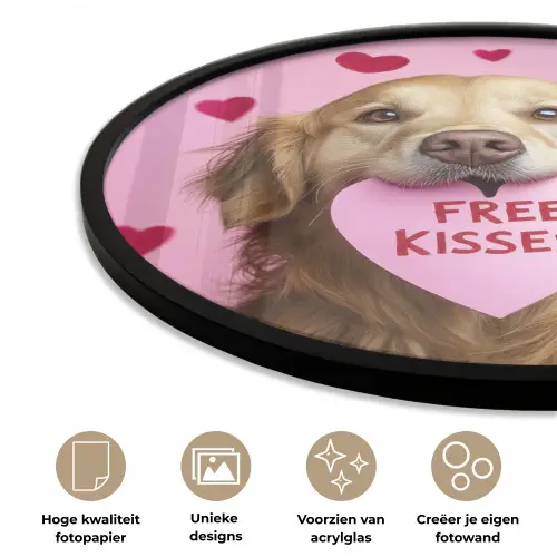 Hond - Kiss- Valentijn - Hartjes Fotolijst rond zonder passe partout klein -closeup_NL