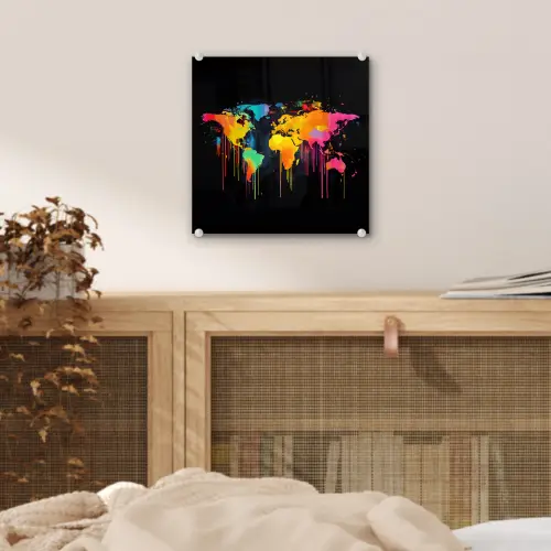 Wereldkaart - Verf - Kleurrijk - Graffiti - Wereld plexiglas 5mm klein -sfeer4