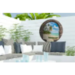 Strand - Palm - Doorkijk - Zee - Kano Wandcirkel tuinposter met ringen klein -buiten2