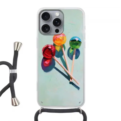 Lollys - Schaduw - Drie - Blauw Hoesje iPhone 16 Pro Max met koord klein -3d