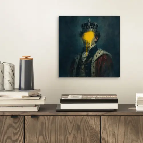 Koning - Portret - Druipende gele verf aluminium wit klein -sfeer1