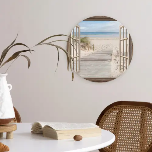 Doorkijk - Strand - Duinen - Pad - Landschap Wandcirkel plexiglas klein -sfeer4