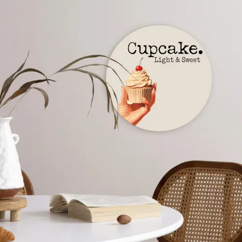 Cupcake - Zoet - Kers Wandcirkel kunststof plaat 5mm dik klein -sfeer4