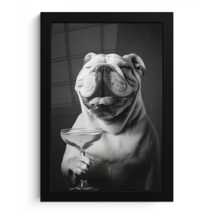 Buldog - Hond - Glas fotolijst zwart zonder passe partout klein -3d