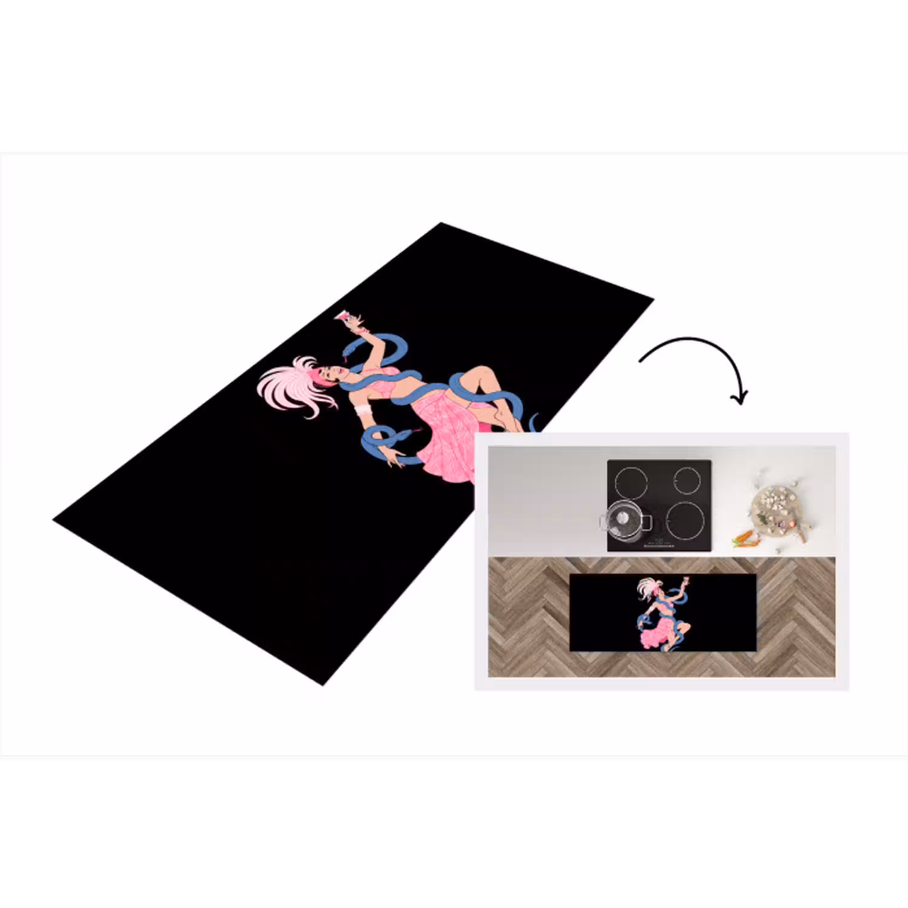 Vrouw - Danseres - Slangen - Art Deco - Roze Keukenloper - keukenmat middel -3d