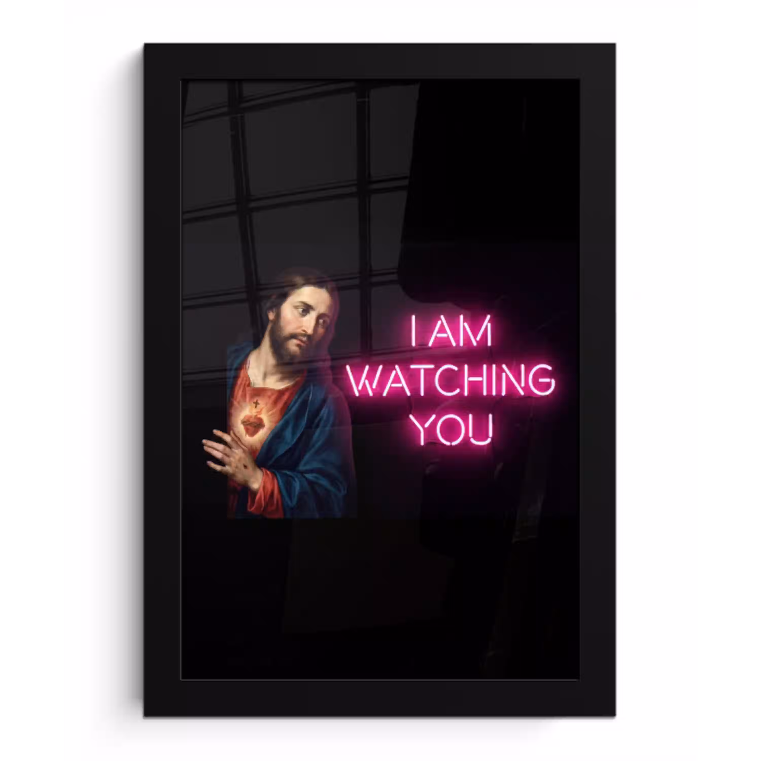 Man - Tekst - Neon fotolijst zwart zonder passe partout klein -3d