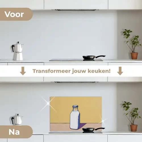 Glazen - Fles - Illustratie - Melk keuken achterwand spatscherm klein -voor_na_NL