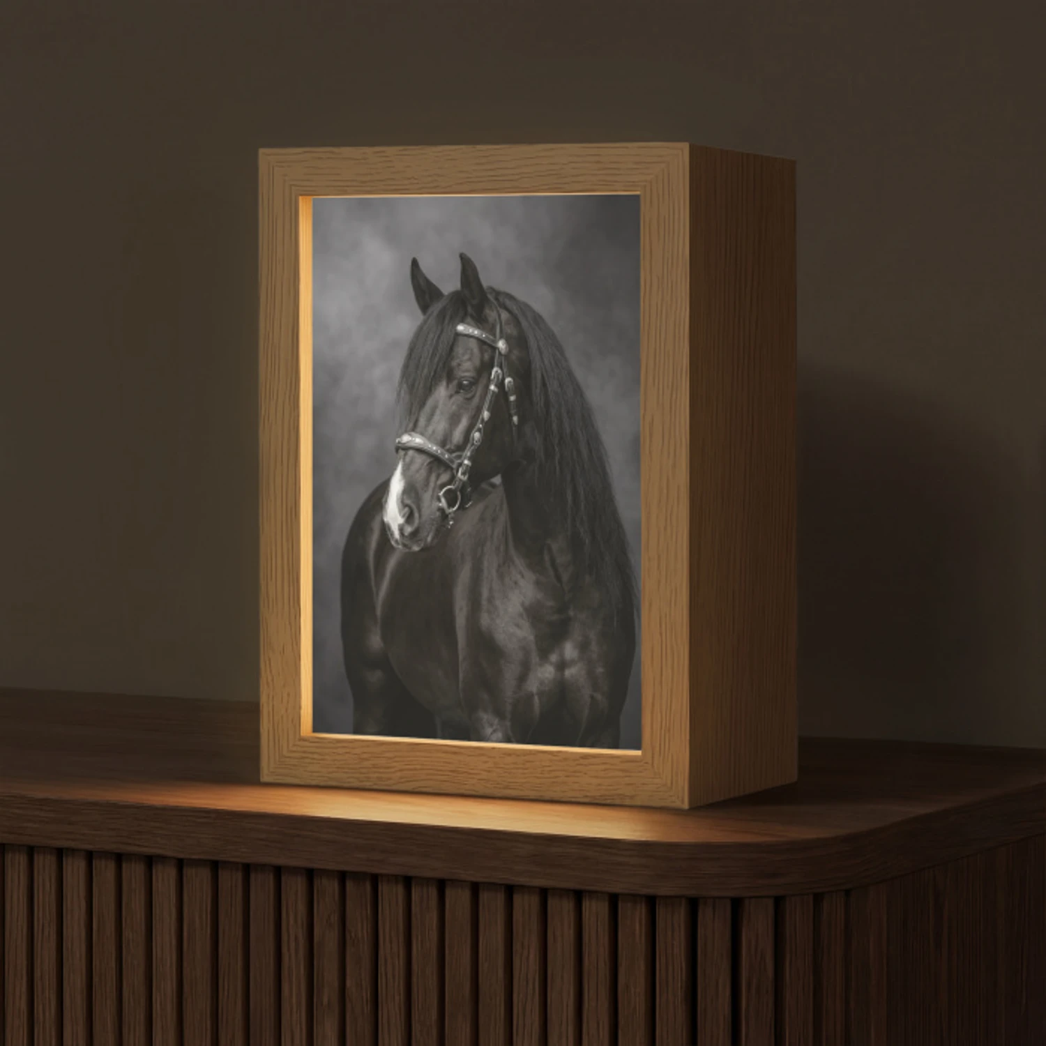 Portret - Paard - Zwart Light Box met kabel (Tafellamp) klein -z3d_website