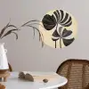 Zwart - Bladeren - Strepen - Minimalistisch Wandcirkel behangsticker klein -sfeer3
