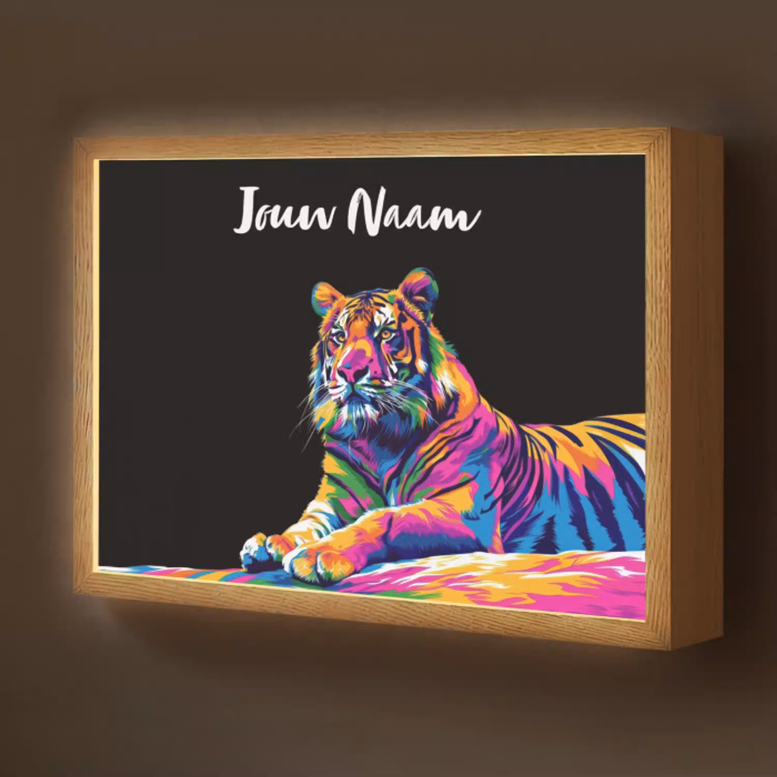 Tijger - Kleurrijk - Dieren - Zwart - Neon Light Box met batterij (Wandlamp kind) middel -z3d_website
