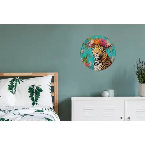 Luipaard - Bloemen - Kroon Wandcirkel aluminium klein -slaapkamer