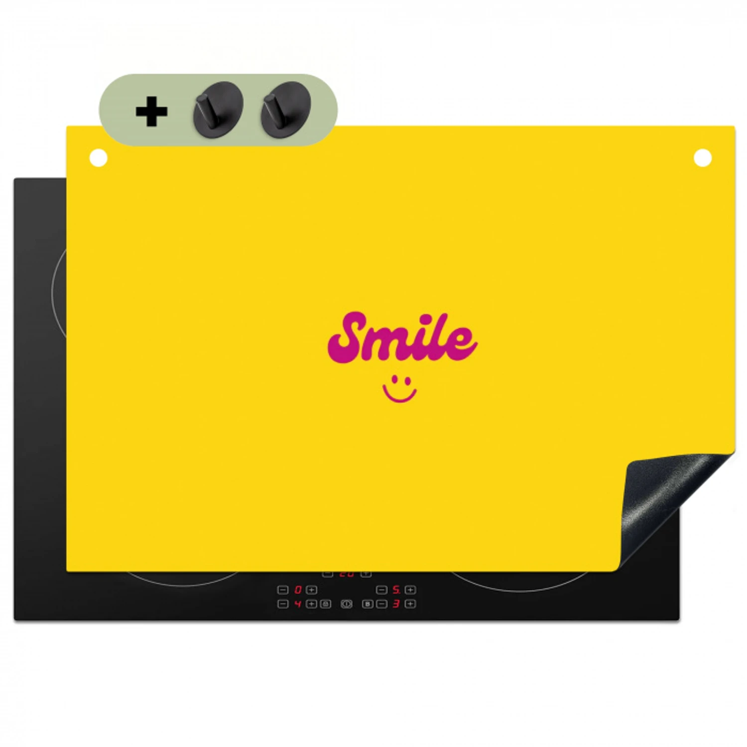 Smile - Geel - Roze Inductie beschemer met haakjes klein -3d