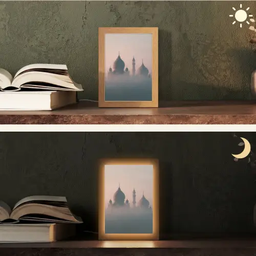 Moskee - Minaretten - mist - Islamitisch Light Box met kabel (Tafellamp) klein -sfeer3