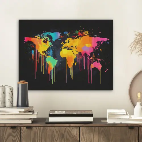 Wereldkaart - Verf - Kleurrijk - Graffiti - Wereld PET vilt klein -sfeer1