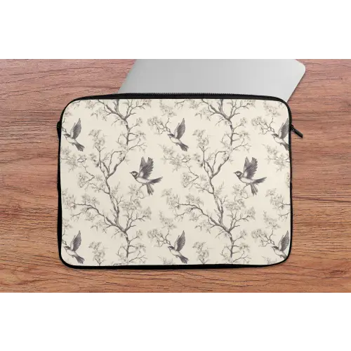 Takken - Vogels - Beige laptophoes neopreen klein 279 -tafel