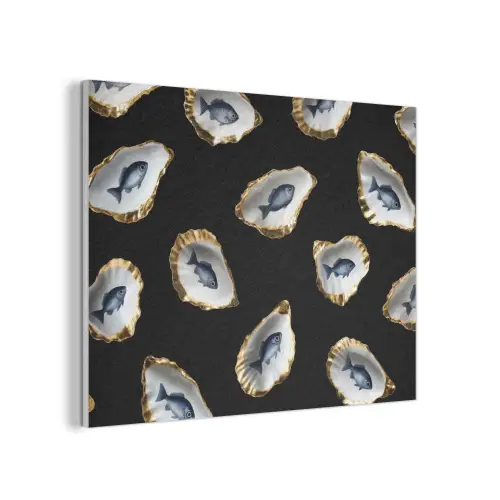Oesters - Vissen - Blauw - Goud PET vilt klein -3d