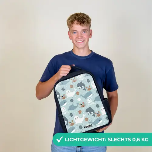 Zeedierenpatroon met dolfijnen, zeehonden en krabben Rugzak - Zwart middel -sfeer7_NL