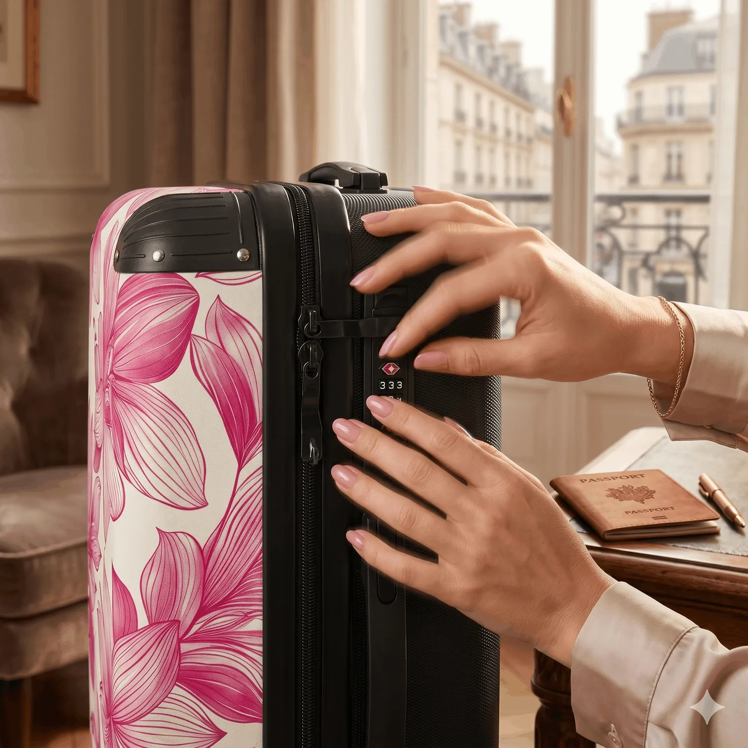 lock on pink suitcase