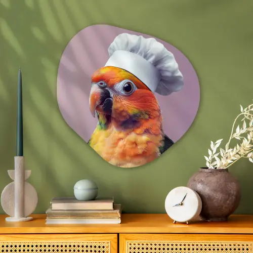 Papegaai - Koksmuts - Nieuwsgierig - Vogel Wandcirkel Organisch Aluminium middel -sfeer2