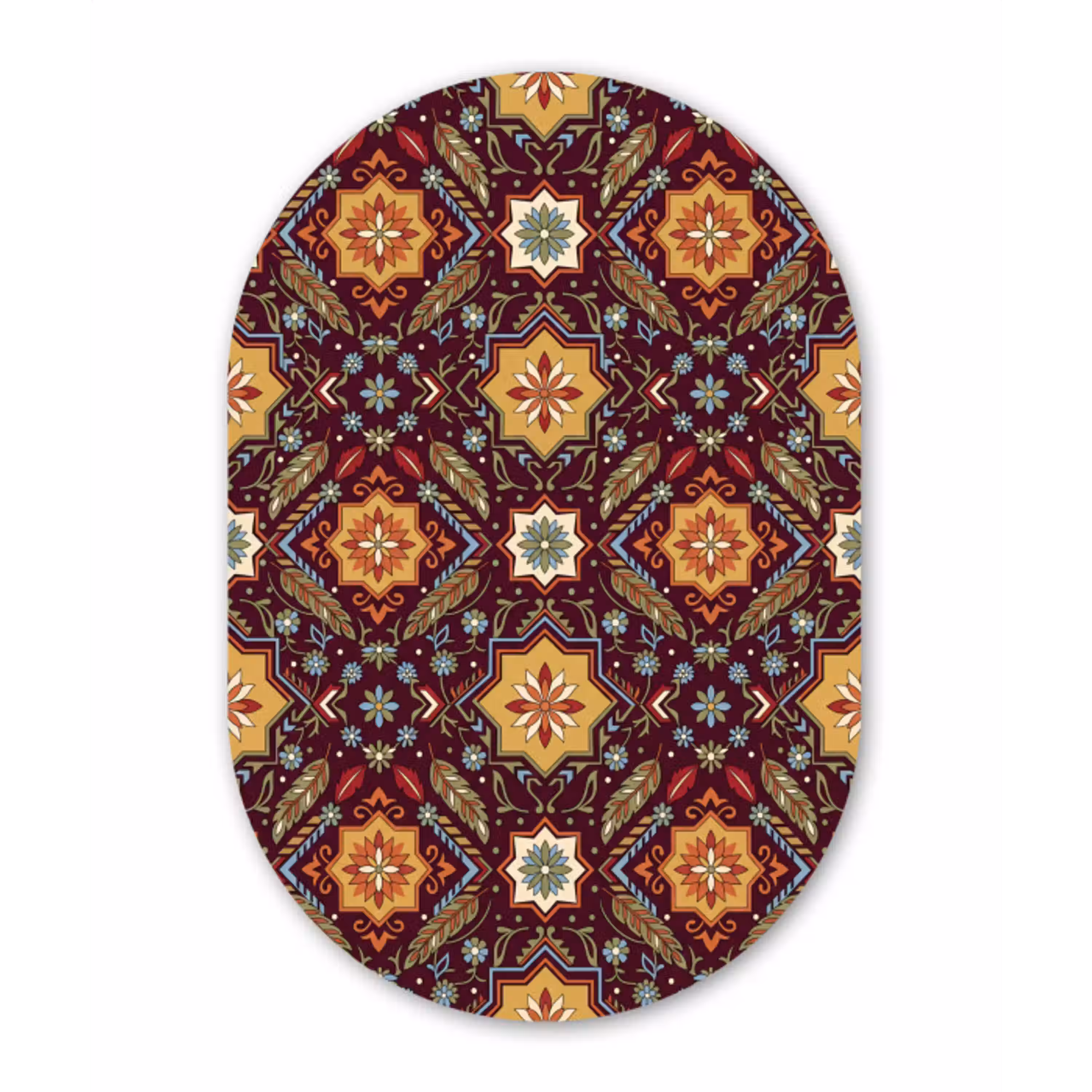 Patroon - Floraal - Geometrisch - Kleurrijk - Decoratie Wandcirkel Ovaal Glas middel -3d