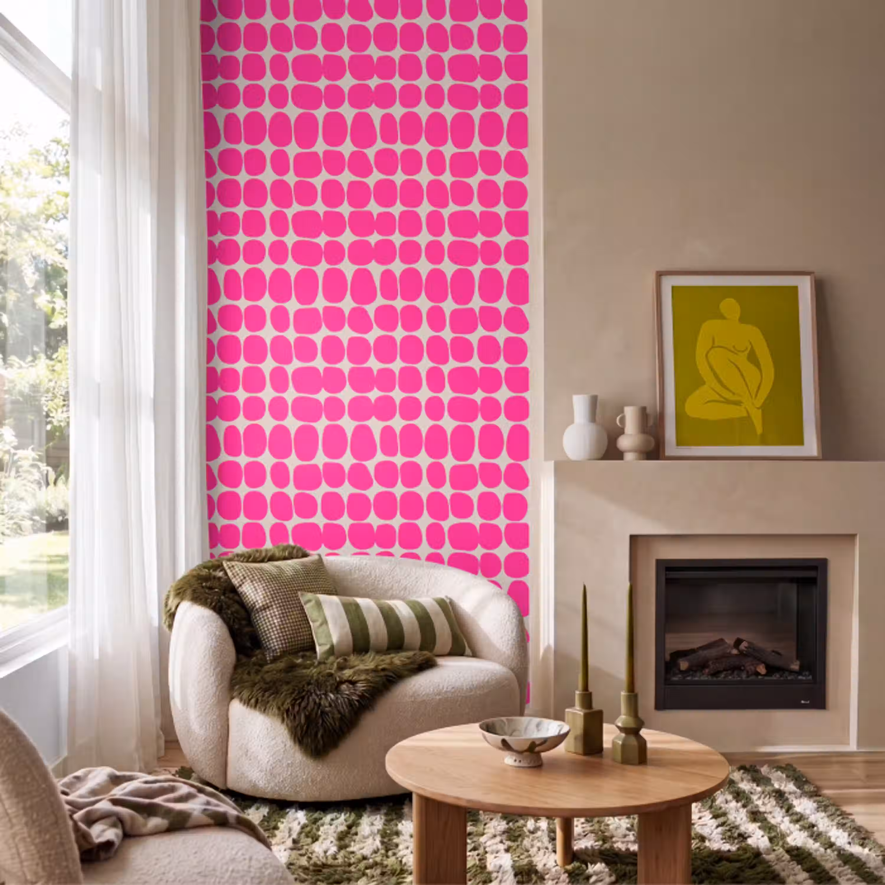 Stippen - Patroon - Roze Behang Vlies klein 1076 -sfeer2
