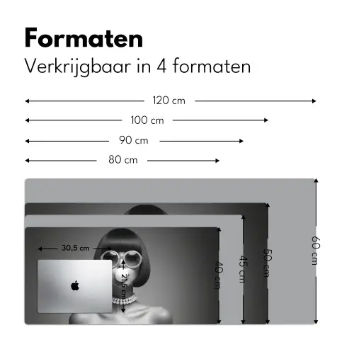 Vrouw - Zwart Wit - Ketting - Zonnebril Muismat XXL klein -sfeer5