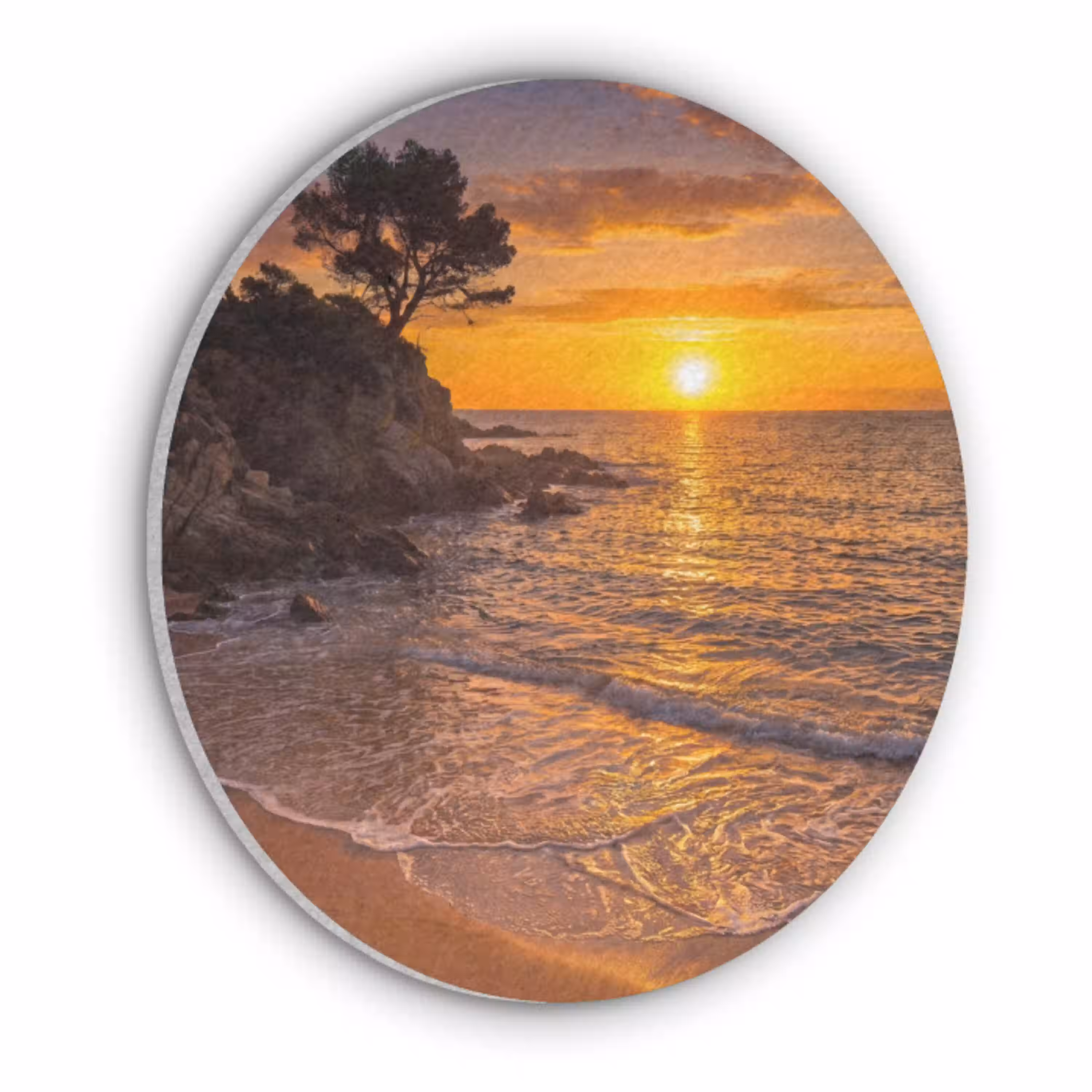 Zee - Kust - Zonsondergang - Natuur - Oranje Akoestische PET Vilt - Rond klein -3d