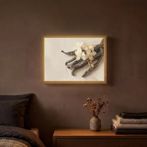 Vanille - Bloemen - Beige Light Box met batterij (Wandlamp) middel -sfeer4