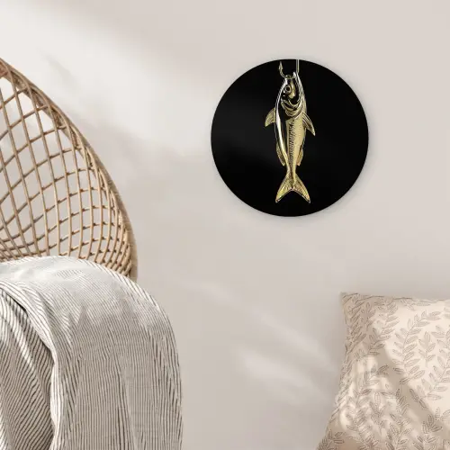 Goud - Vis - Haak - Zwart Wandcirkel kunststof plaat 5mm dik klein -sfeer5