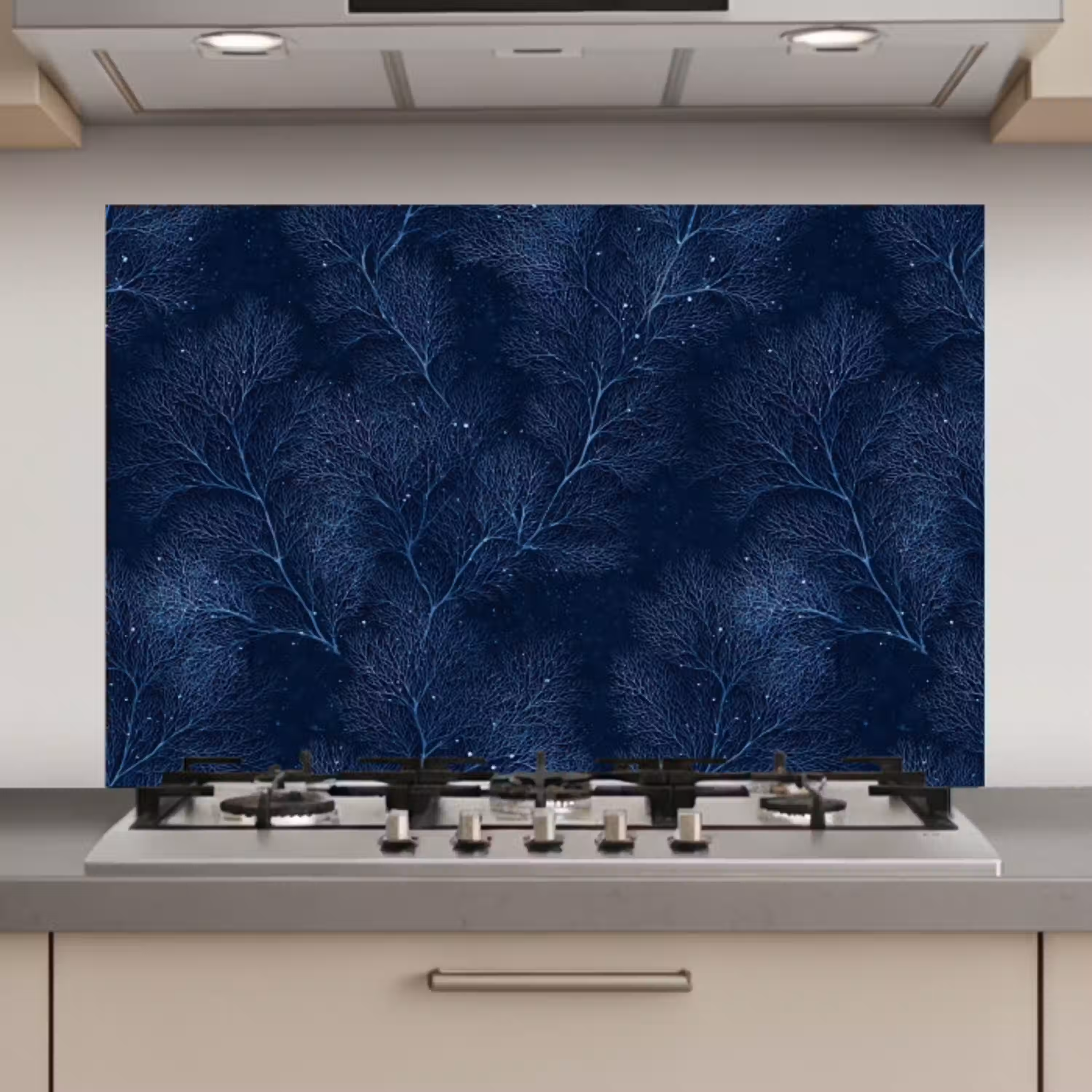 Koraal - Takken - Patroon - Nachtblauw keuken achterwand spatscherm klein 900 -3d_website