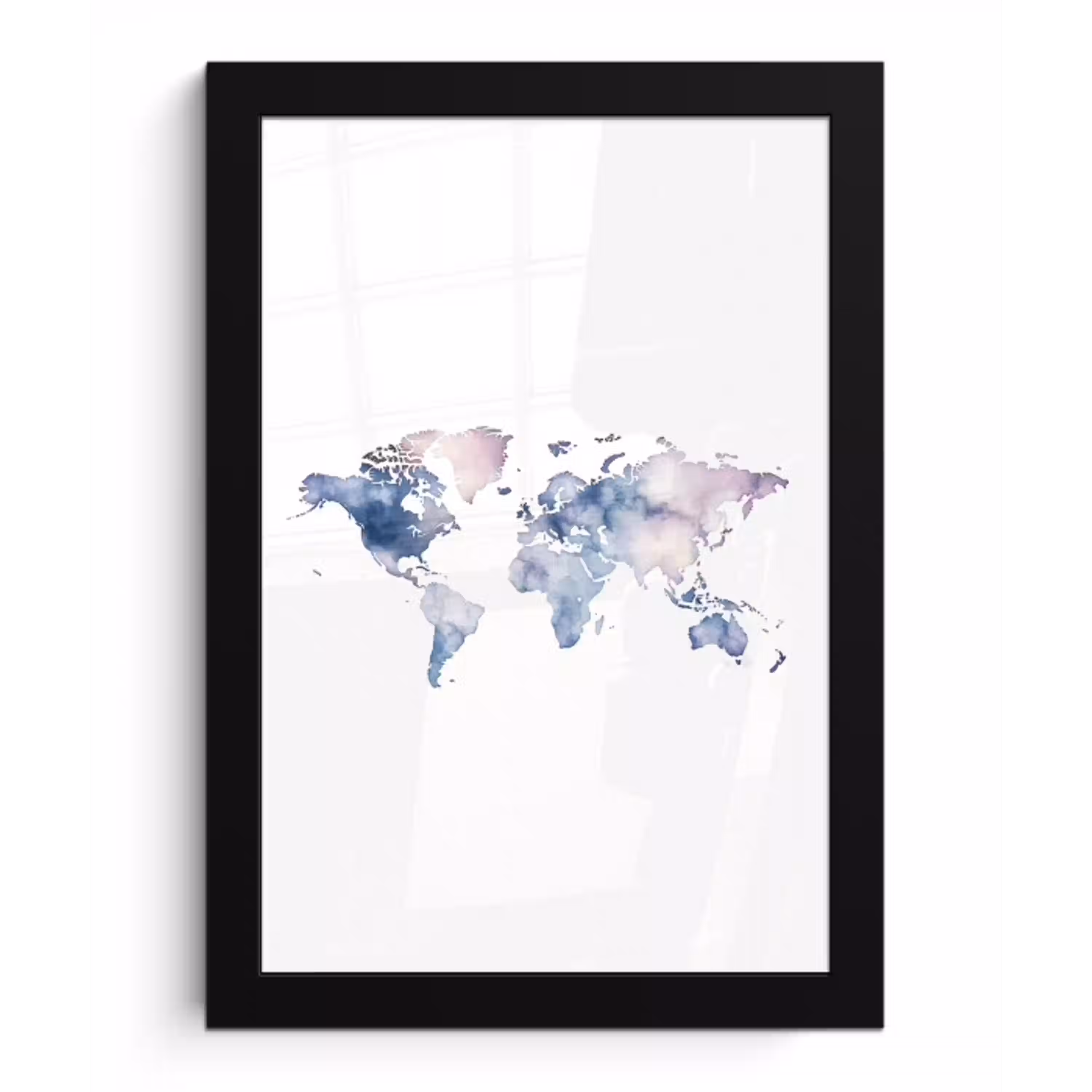 Wereldkaart - Aquarel - Pastel fotolijst zwart zonder passe partout klein -3d