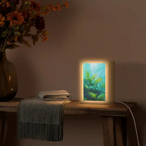 Bladeren - Groen - Schilderij - Abstract Light Box met kabel (Tafellamp) klein -sfeer4