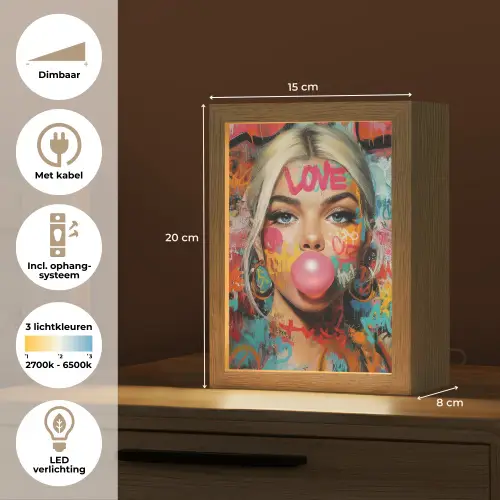 Vrouw - Kauwgom - Graffiti - Love Light Box met kabel (Tafellamp) klein -USP_NL