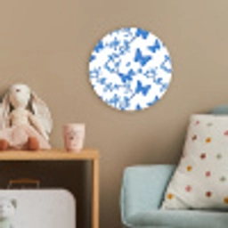Vlinder - Bloemen - Blauw Wandcirkel kunststof plaat 5mm dik klein 188 -tsfeer1_kind