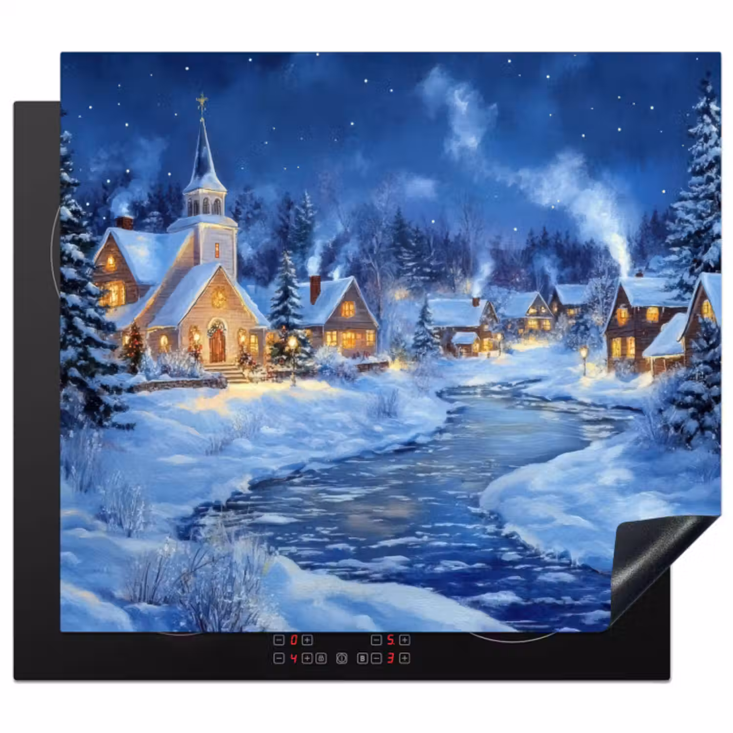 Inductie beschermer - Winteravond - Kerstdorp - Donker