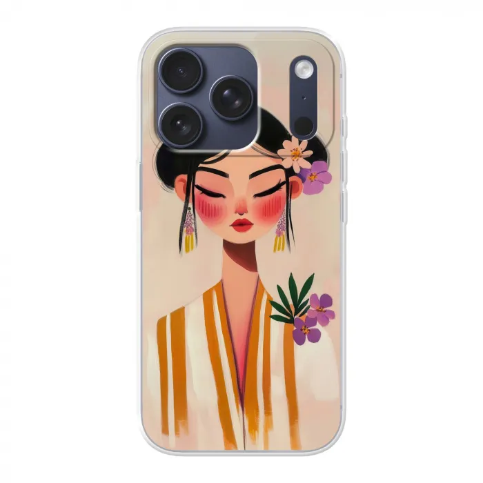 Vrouw - Bloemen - Pastel Telefoonhoesje iPhone 17 Pro klein -3d