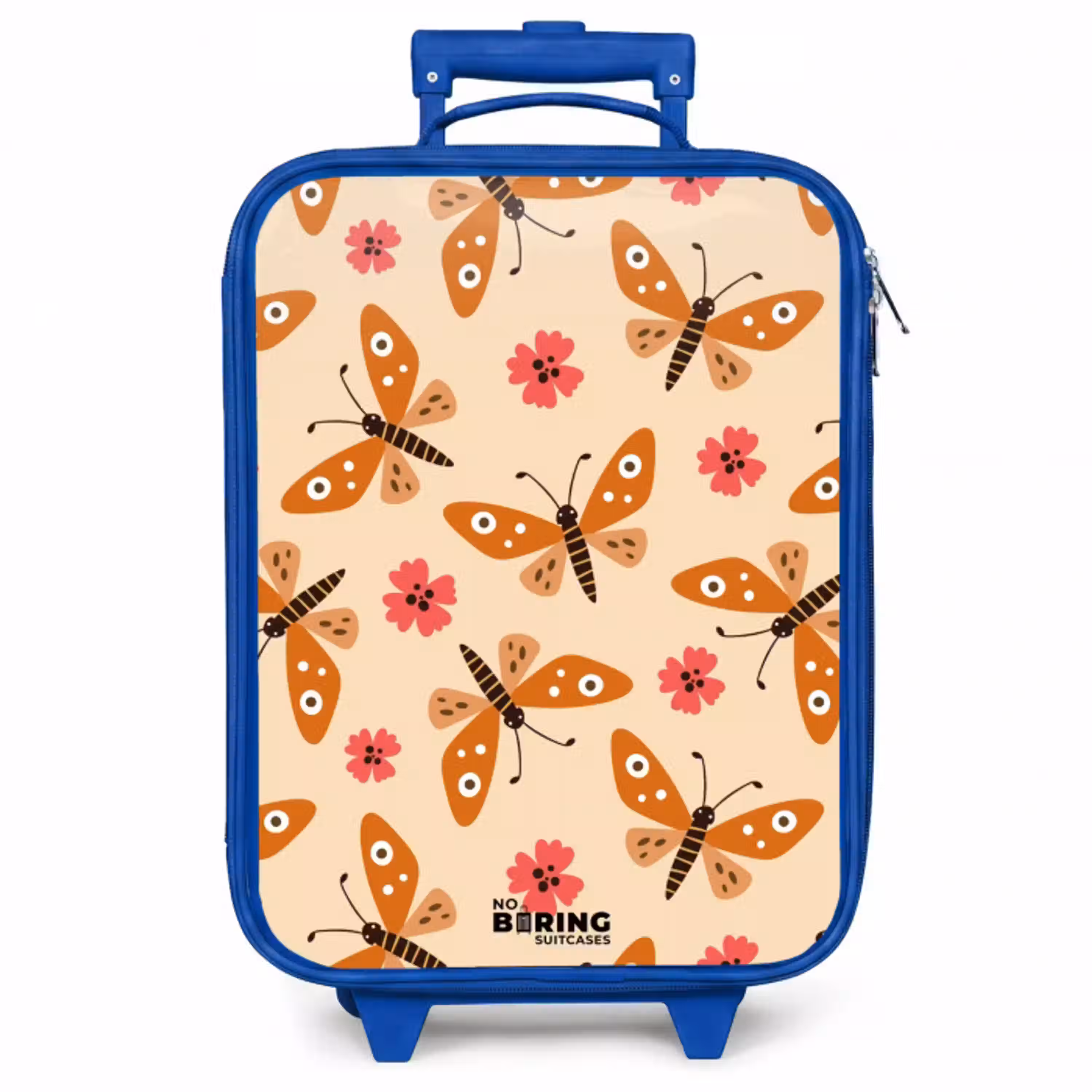 Oranje vlinders en roze bloemen op beige achtergrond Kinderkoffer - Blauw klein -zzz_website3d