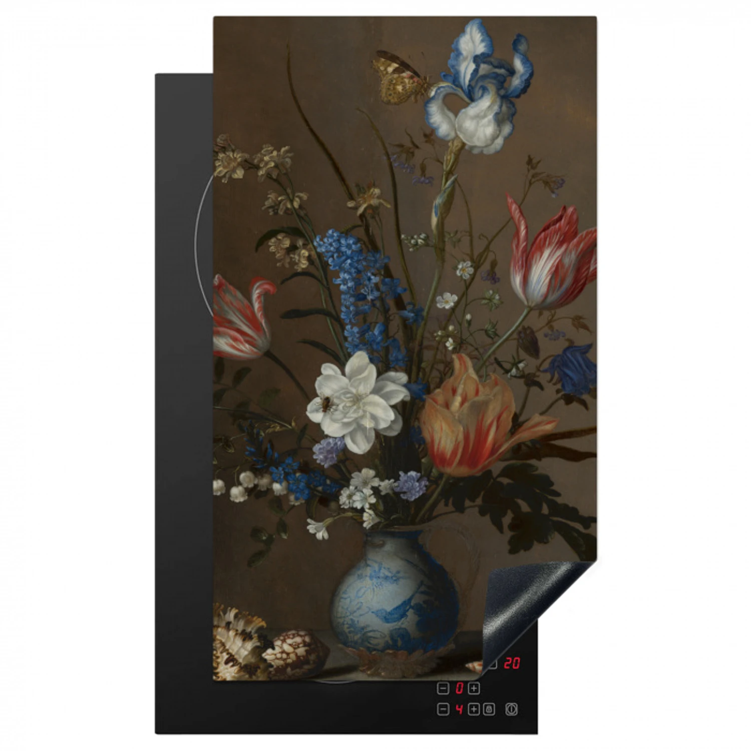 Bloemen in een Wan-Li vaas en schelpen - Schilderij van Balthasar van der Ast Inductie beschermer vinyl 3mm middel -3d