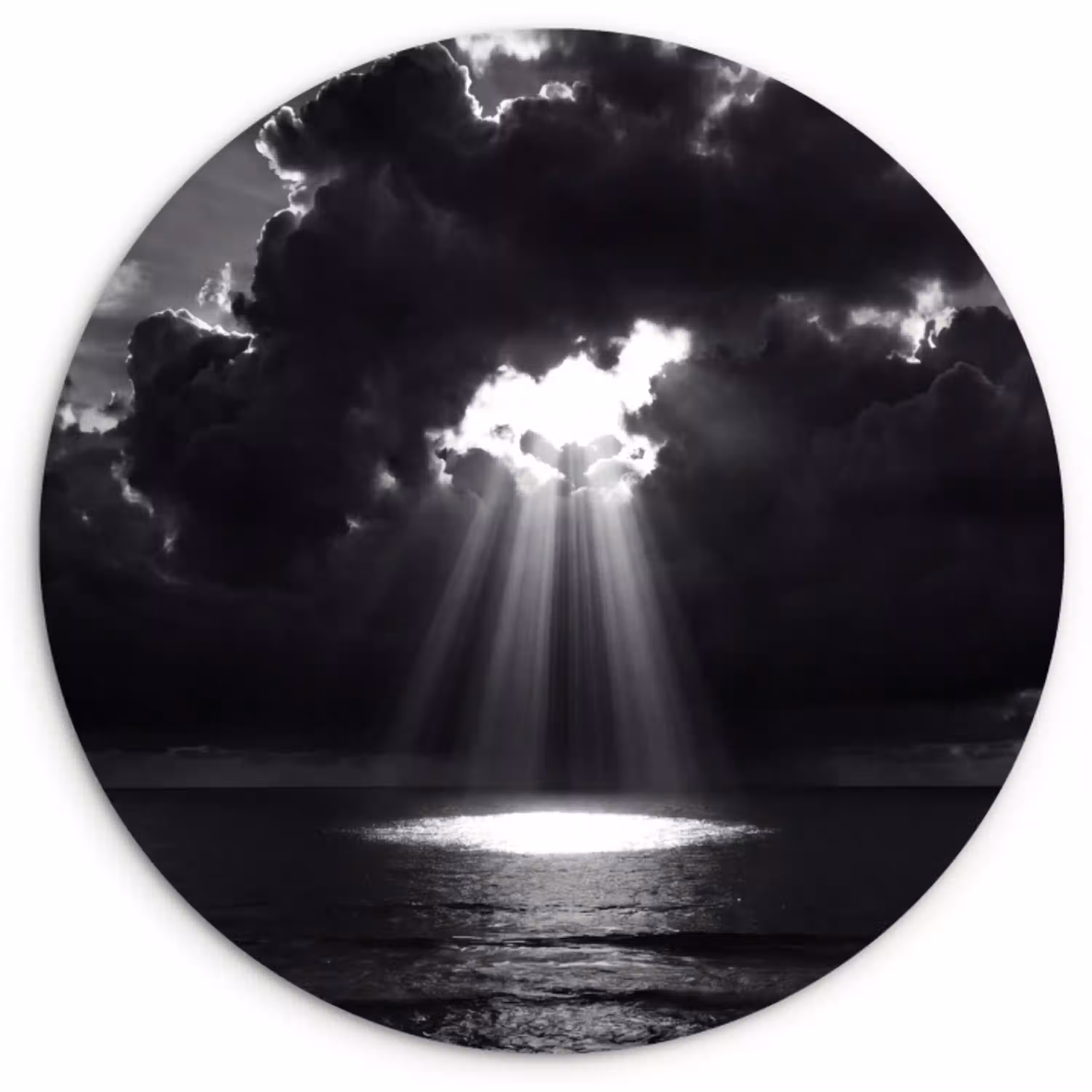Licht - Wolken - Zee - Zwart-wit - Natuur Wandcirkel kunststof plaat 5mm dik klein -3d
