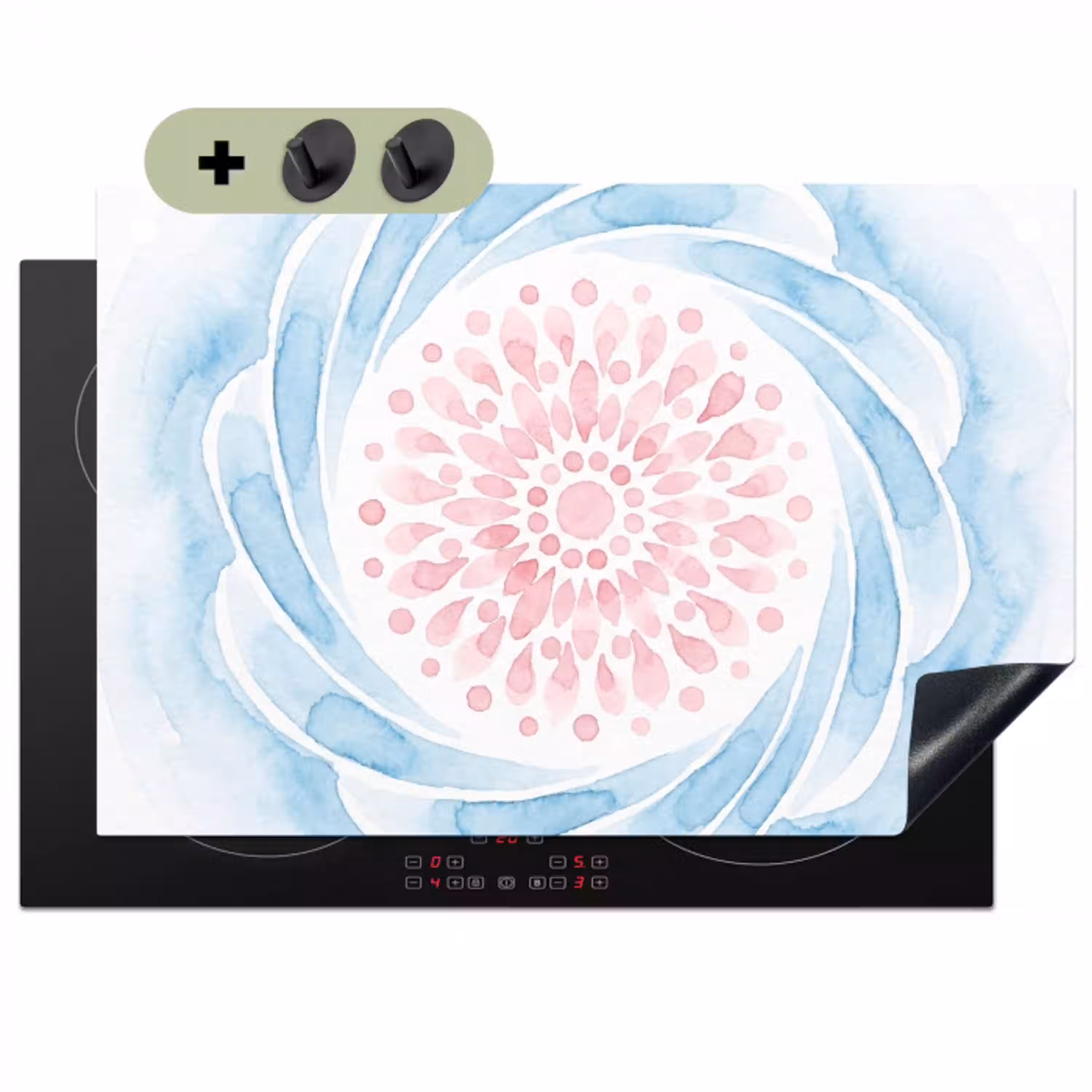Abstract - Bloemvorm - Aquarel - Roze - Blauw Inductie beschemer met haakjes klein -3d