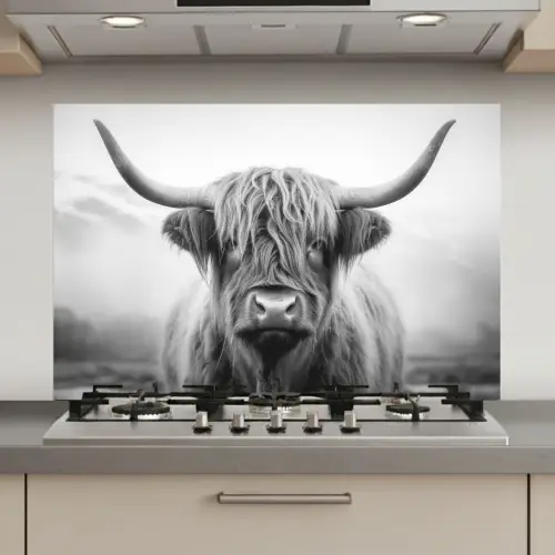 Schotse hooglander - Mist - Zwart - Wit keuken achterwand spatscherm klein -3d_website