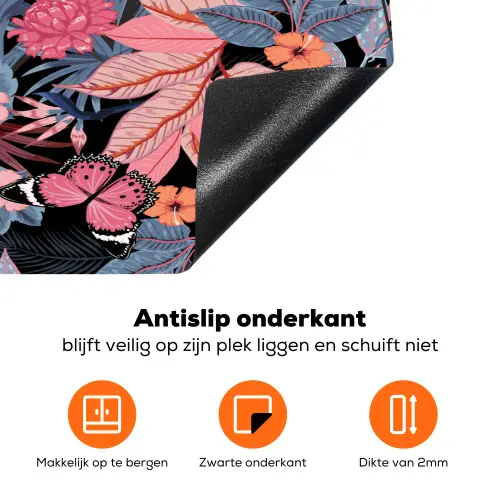 Zomer - Vlinder - Zwart - Roze Inductie beschermer vinyl 3mm klein 276 -zzzzzzz-td-onderkant
