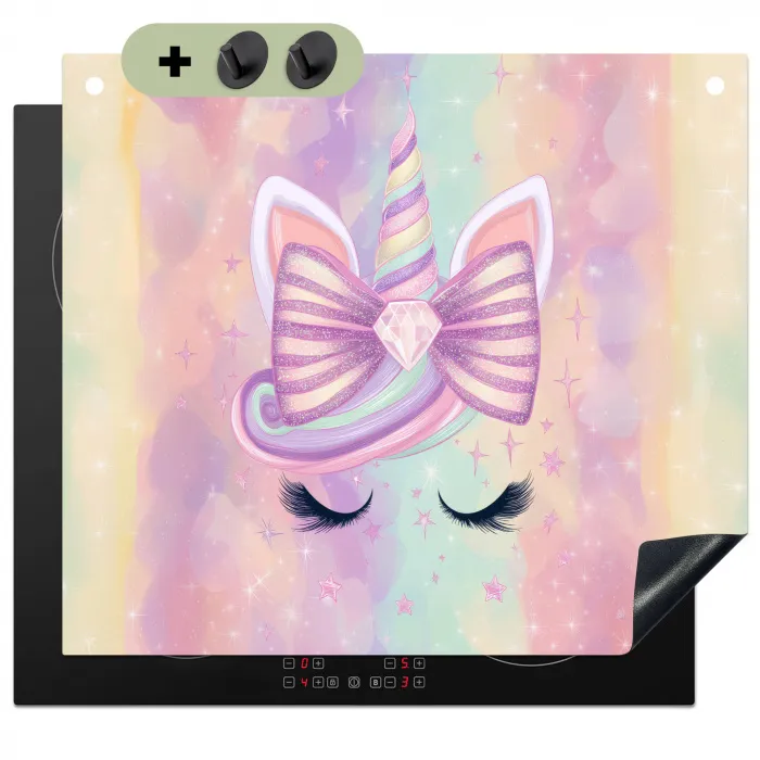 Eenhoorn - Glitters - Regenboog - Pastel Inductie beschemer met haakjes middel -3d