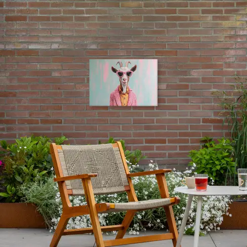 Zonnebril - Roze - Geit - Horen Tuinposter op houten frame 2 cm dik klein -sfeer3
