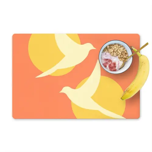Vogels - Cirkels - Geel Placemat vinyl groot -zzzproduct_Kitchenyeah-website