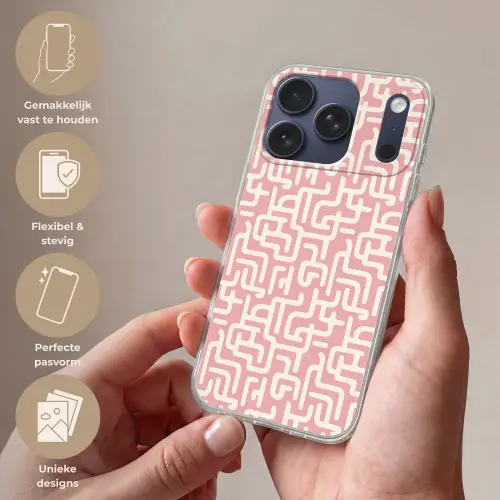 Doolhofpatroon - Roze - Wit - Abstract Telefoonhoesje iPhone 17 Pro klein 878 -sfeer3_NL