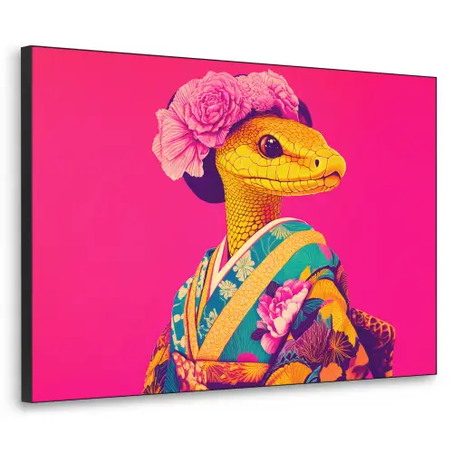 Hagedis - Bloemen - Roze - Kimono Textielframe - compleet frame klein -3d